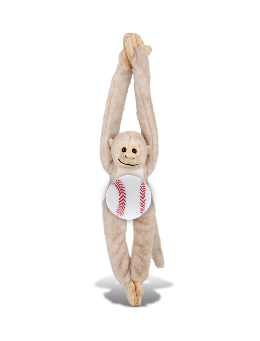 Long-armed monkey holding baseball plush toy