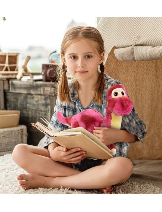 Pink striped dinosaur plush toy